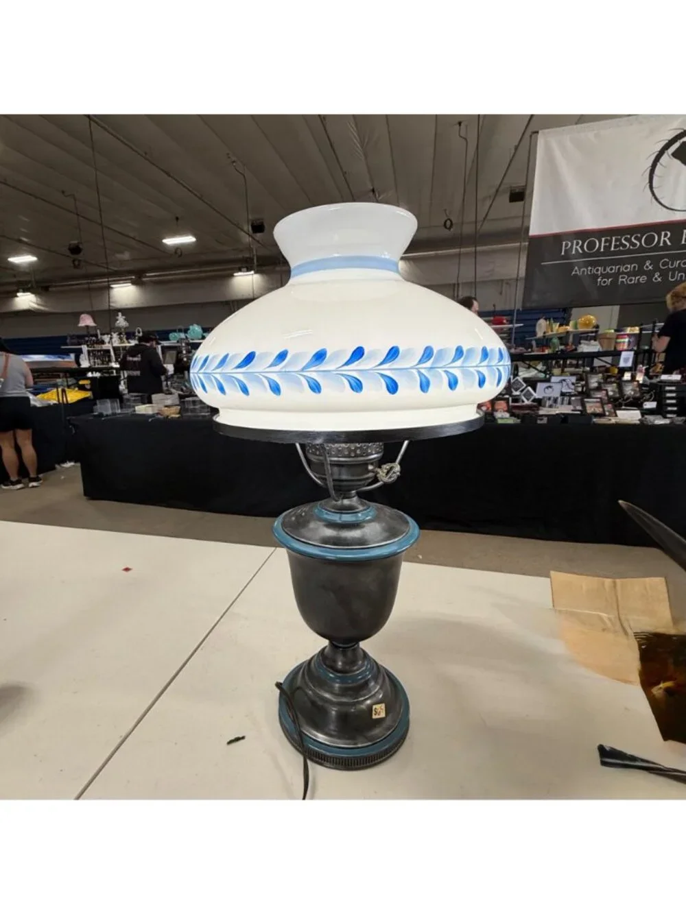 Blue and grey glass and metal lamp
